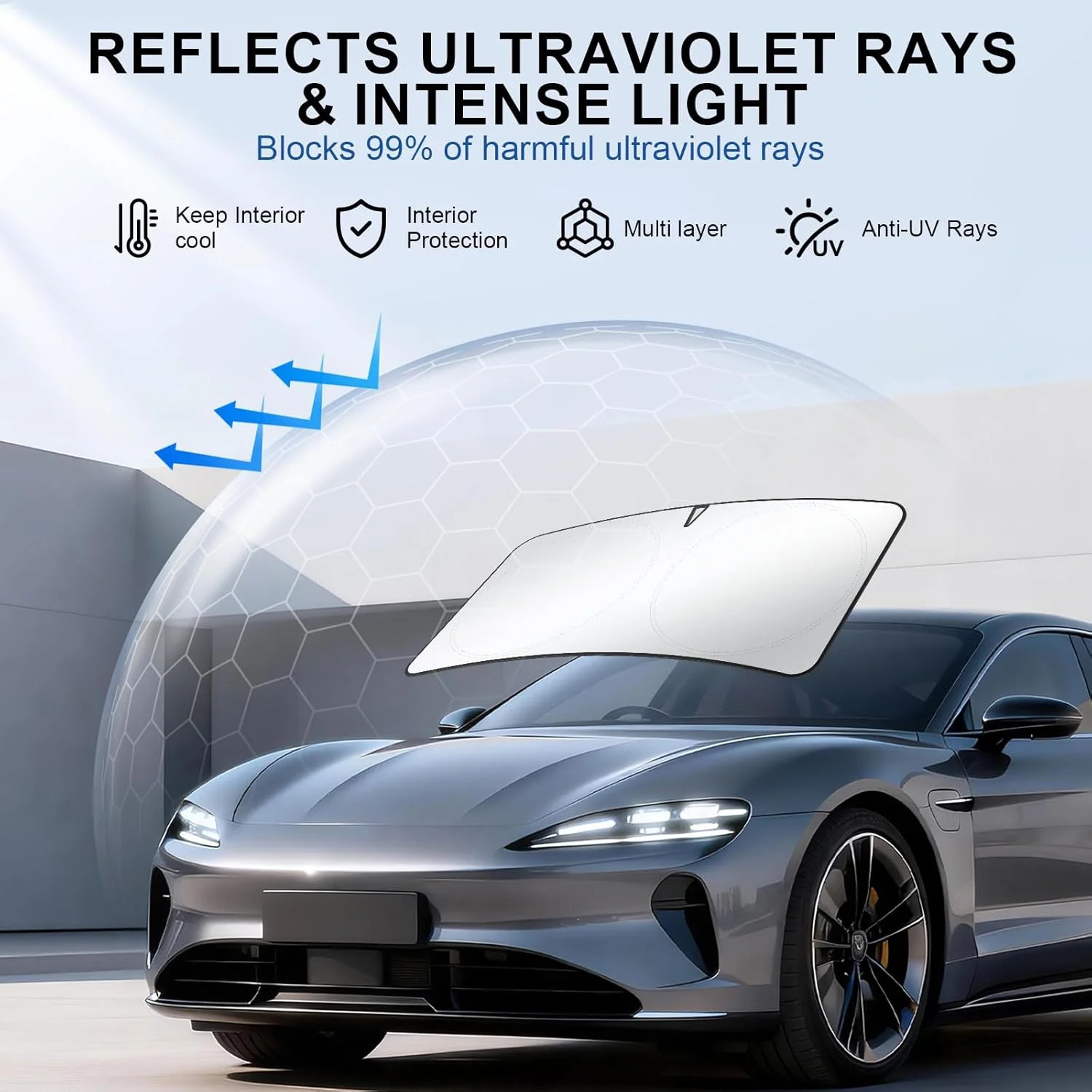 (Large63 x 35 in), Car Sun Shade Windshield – Foldable, Blocks 99% UV Rays, Sil