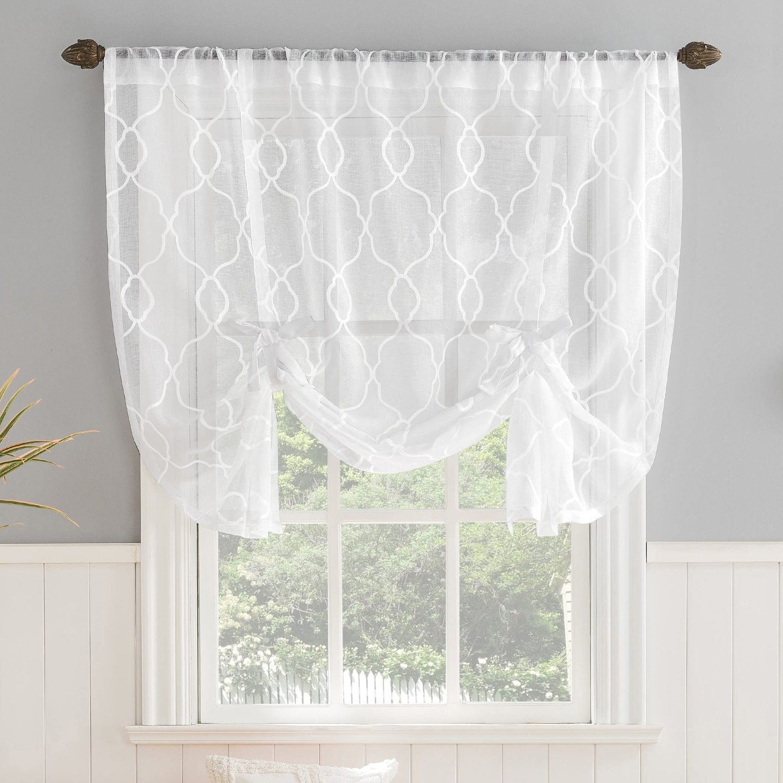 No. 918 Allerton Embroidered Trellis Rod Pocket Window Tie-Up Balloon Shade 52