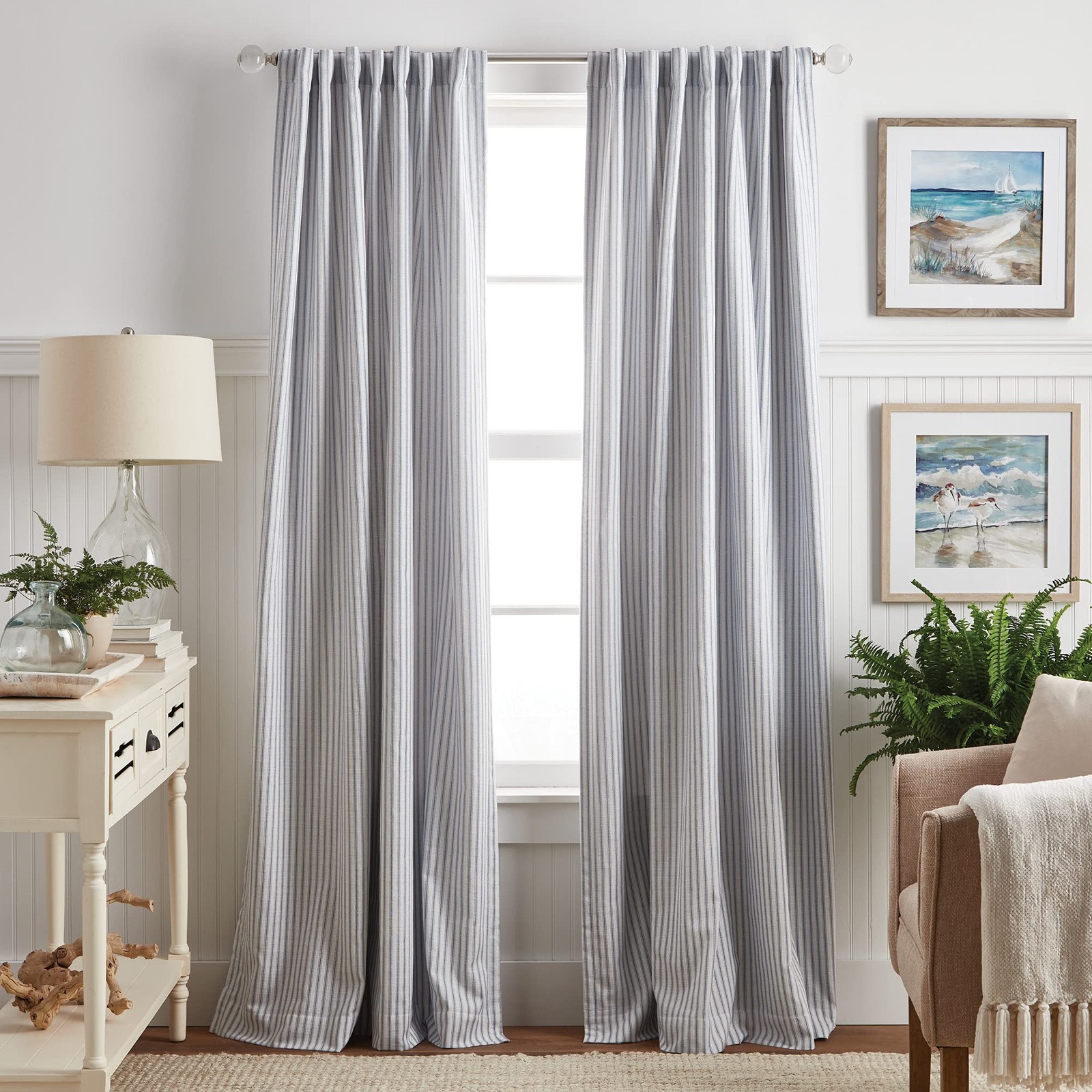 Ticking Stripe Blackout Lining Rod Pocket/Back Tab Window Curtain Panel Pair,…