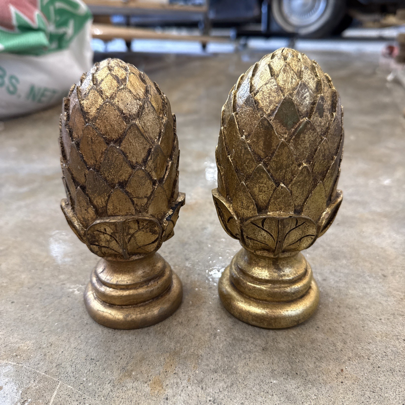 Large Gold Artichoke Curtain Rod Finial 6.25 Inch 2.25” Base