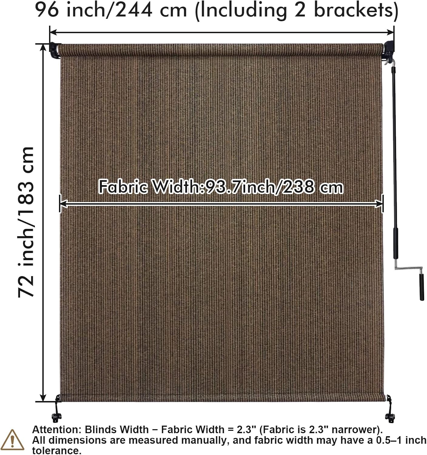 Artpuch Outdoor Roller Shade 8′ W x 6′ H, Mocha Exterior 96″W x 72″H,