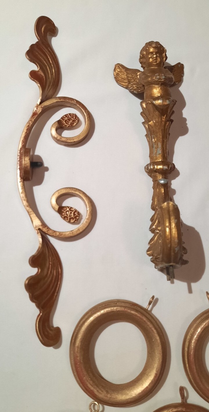Antique Cast Iron Drapery Finials Hardware Angel Cherub With 8 Drapery Rings