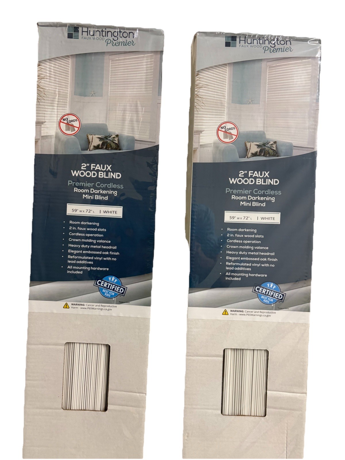 Huntington Faux Wood Premier Cordless Window Blinds – Lot of 2