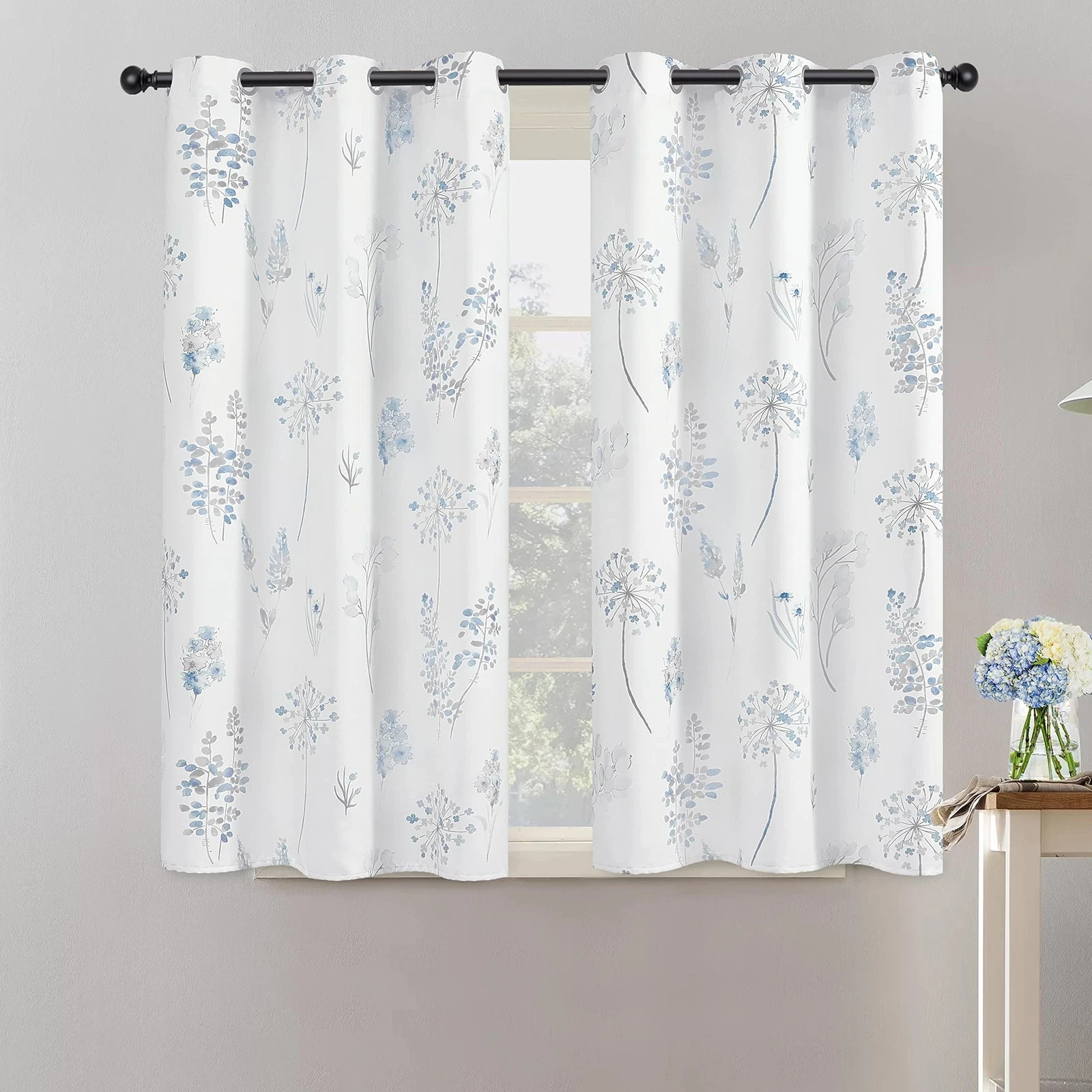 Light Blue Curtains 45 Inch Length for Bathroom Small Window,Print Watercolor…
