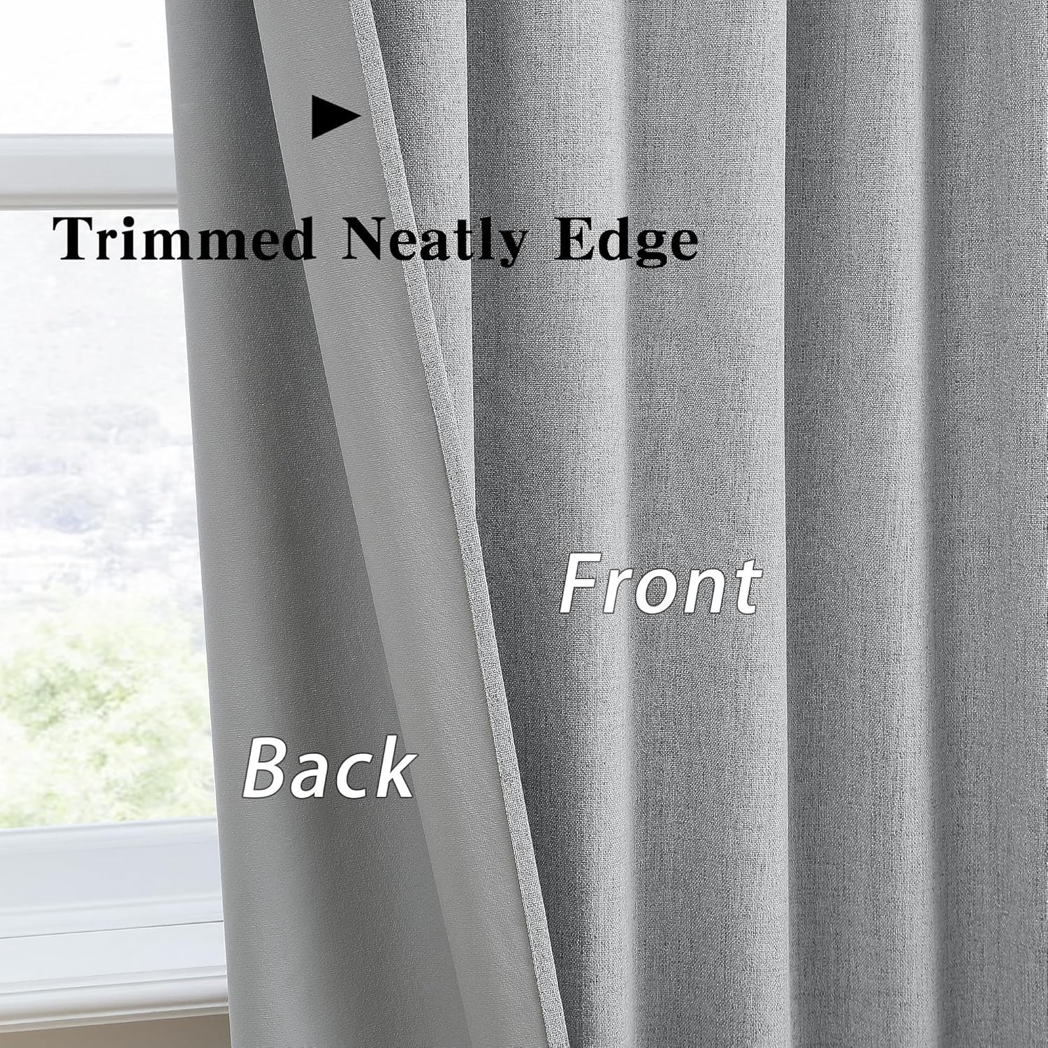 144″ Long Blackout Curtains – Grey Back Tab Drapes, Noise Reducing 2 Panels