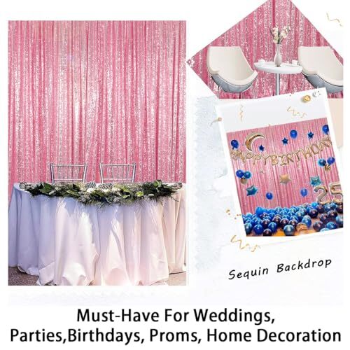 Pink Gold Sequin Curtains Sequin Backdrop 4×8 Feet Sheer Curtains Panels Wedd…