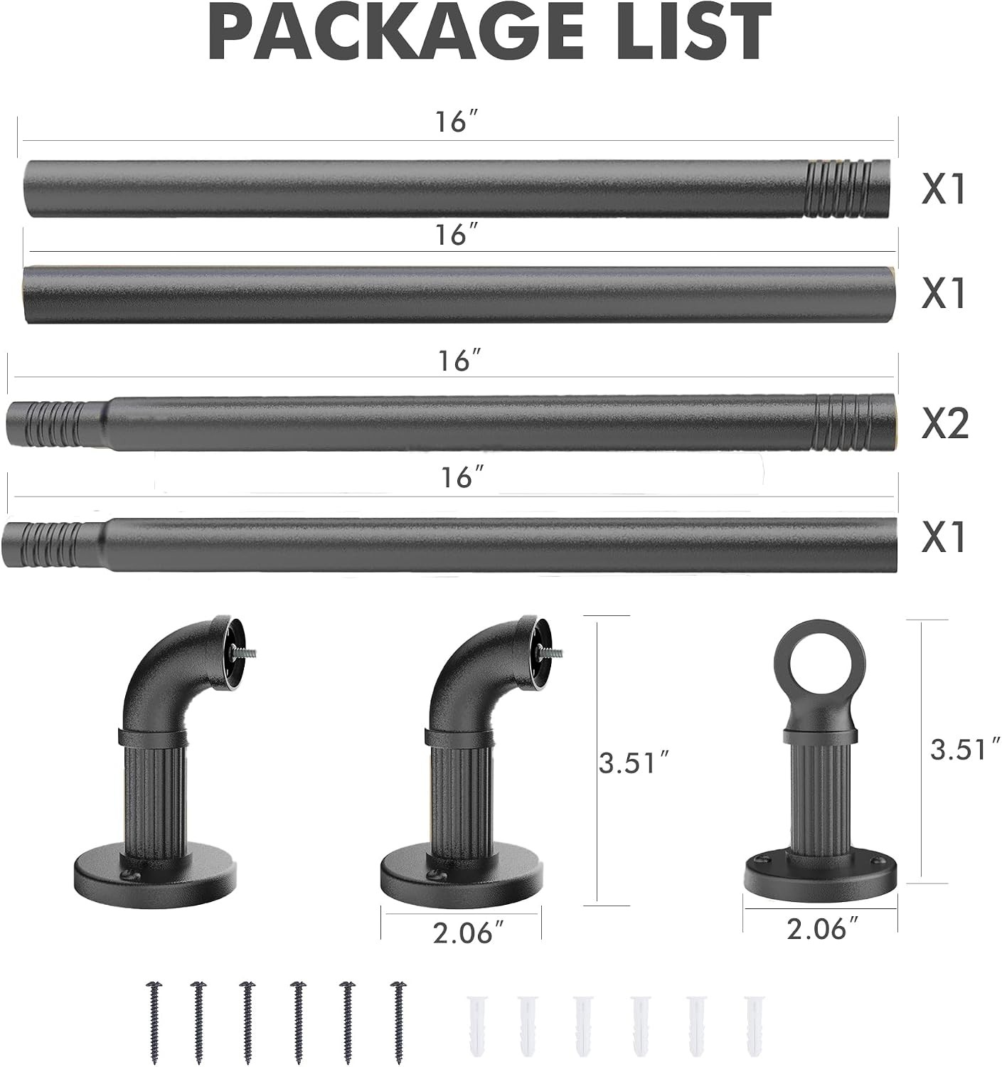 Black Curtain Rods 32 to 72 (3-6Ft) for Window: Outdoor – Industrial 1Inch Pole
