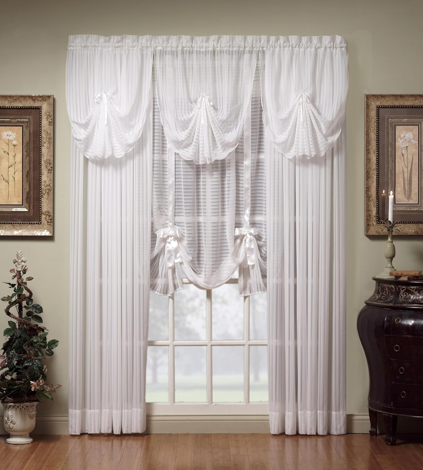 , Silhouette Stripe Sheer Panel 72″, White, 60″ W X 72″ L