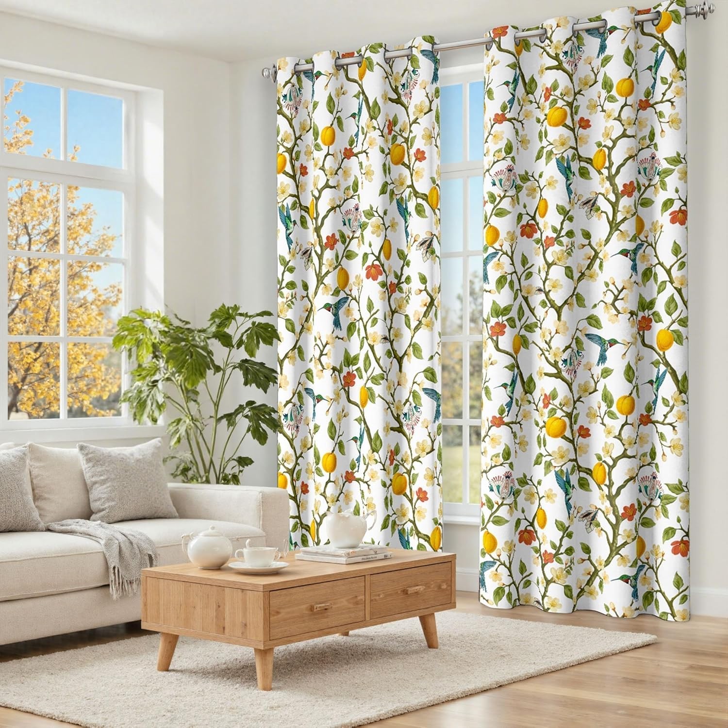 Floral Curtains 100% Blackout, Vintage 52″W x 84″L (Pack of 2), White