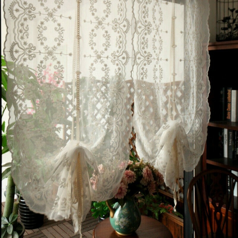 Linen Embroidered Roman Curtain Gauze Half Curtain Valance Blinds Pastoral