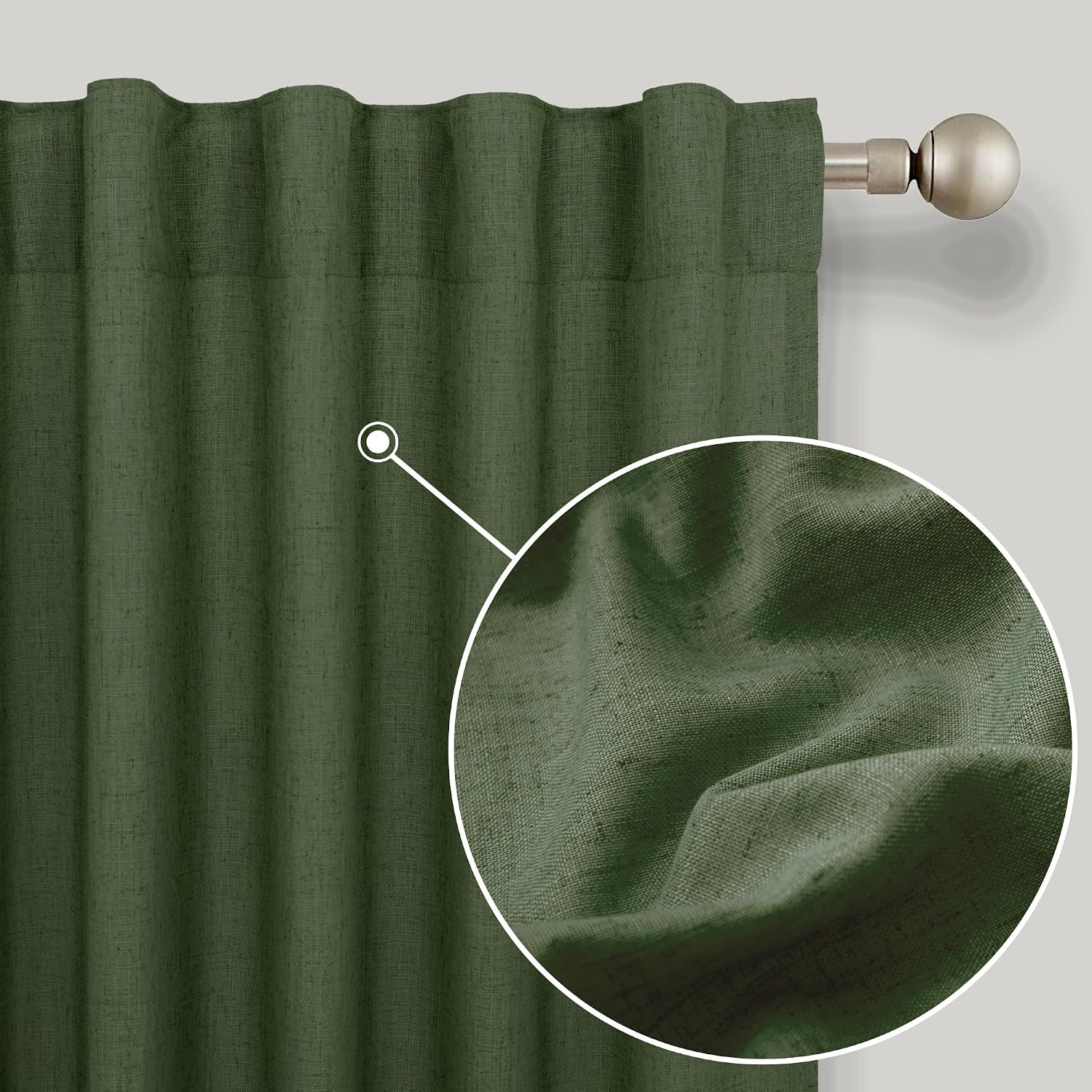 Olive Green 45Inch Short Curtains Back Tab Rod Pocket Kitchen Set, 2 Panels