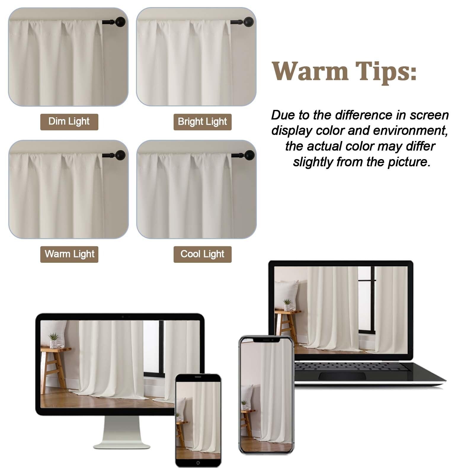 Lecloud Natural Kitchen Curtains 36 Inch Length 2 Panels Room Darkening Privacy