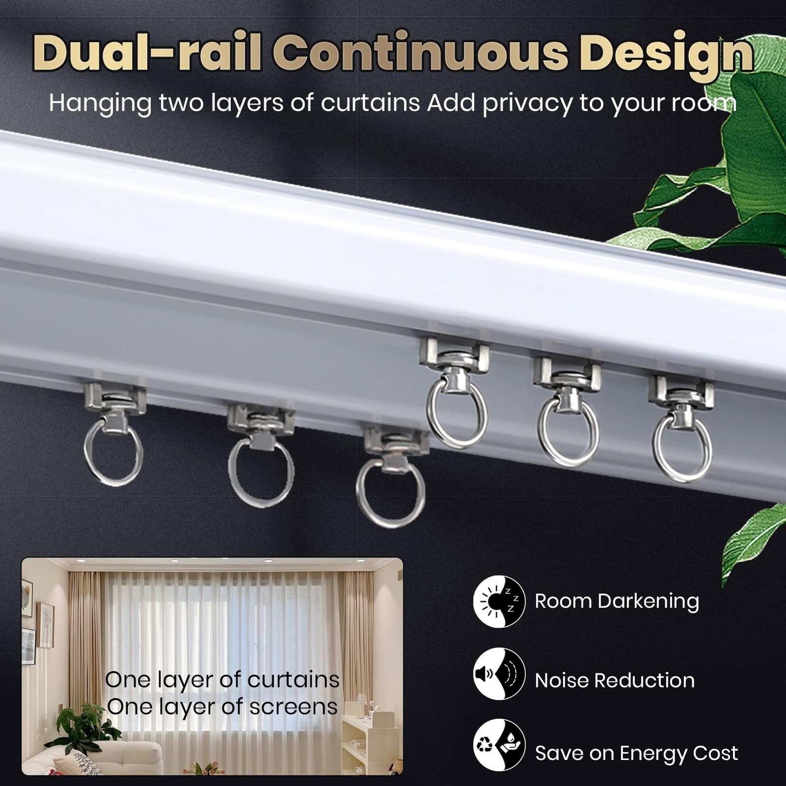 Silent Double Curtain Track Ceiling Mounted, Heavy-Duty Aluminum Room Divider…