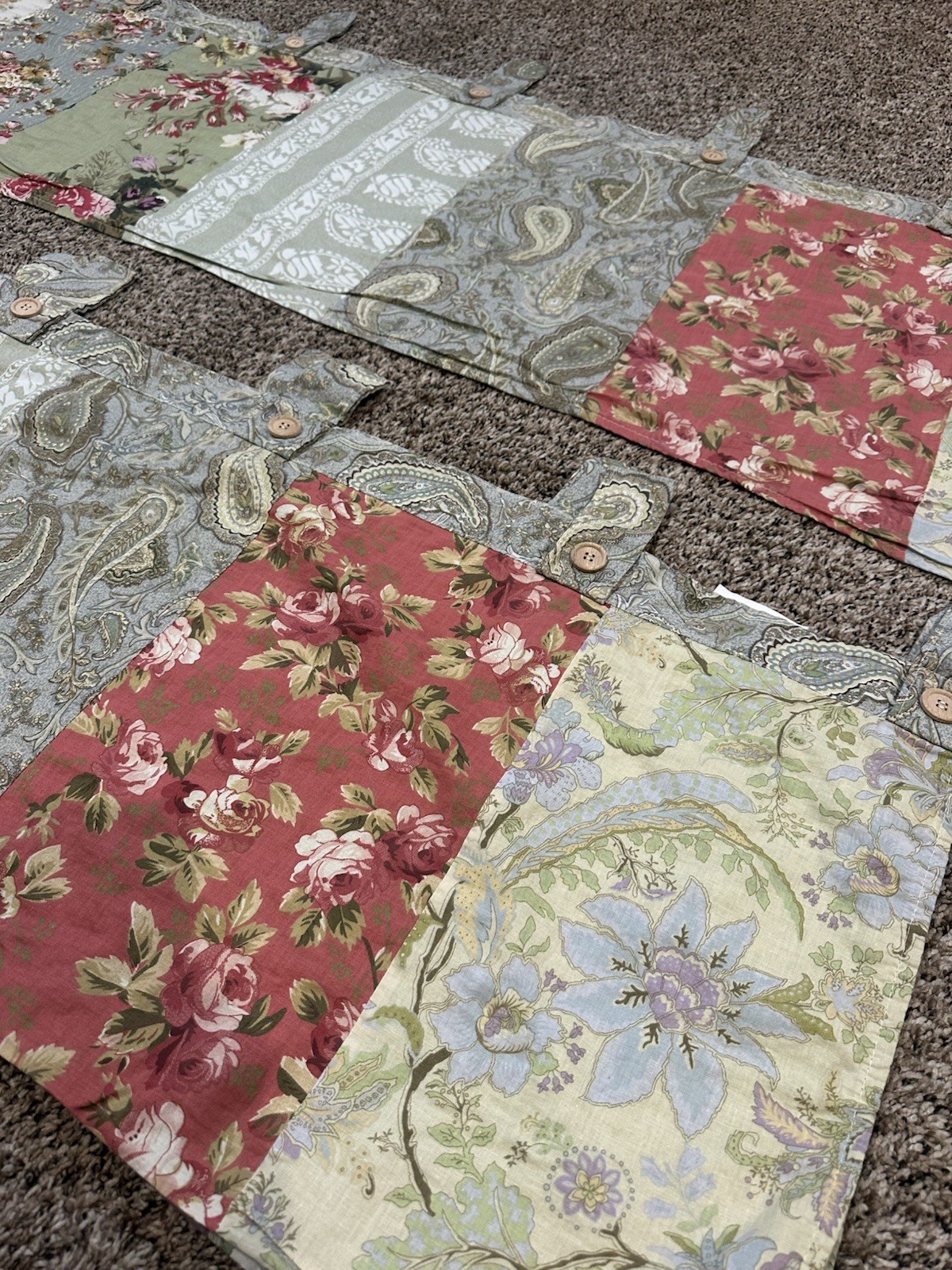 2 Vintage Patchwork Floral Tab Top Valance Pair Cottagecore Farmhouse Country