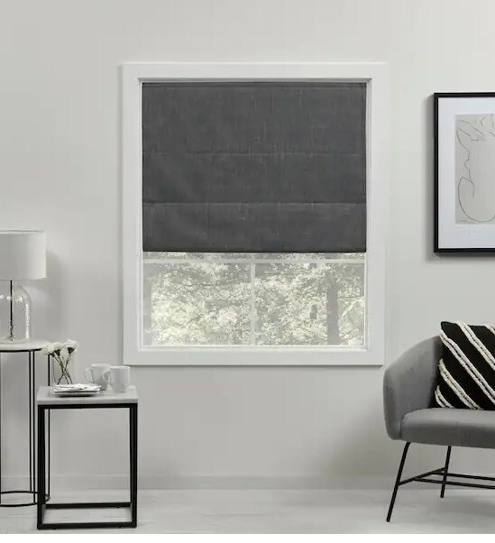 Acadia Grey Cordless Total Blackout Roman Shade 23 in. W x 64 in. L