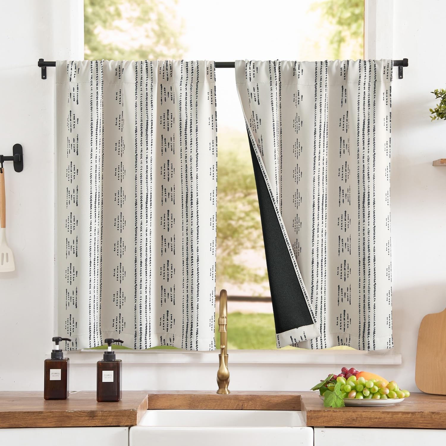 95% Blackout Boho Kitchen Curtains 24 Inches Cafe Tier Curtains Bohemian Small