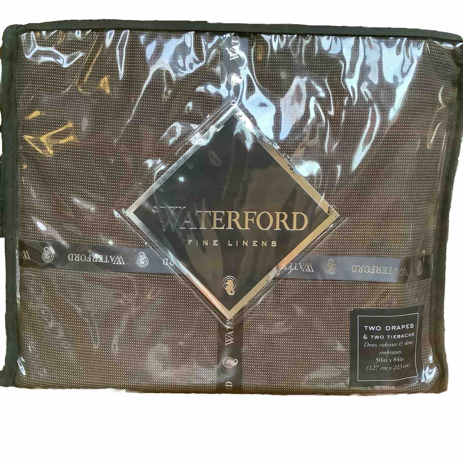 Waterford Fine Linens Two Drapes Curtain Panels & Tie Backs Brown Mink 50×84”