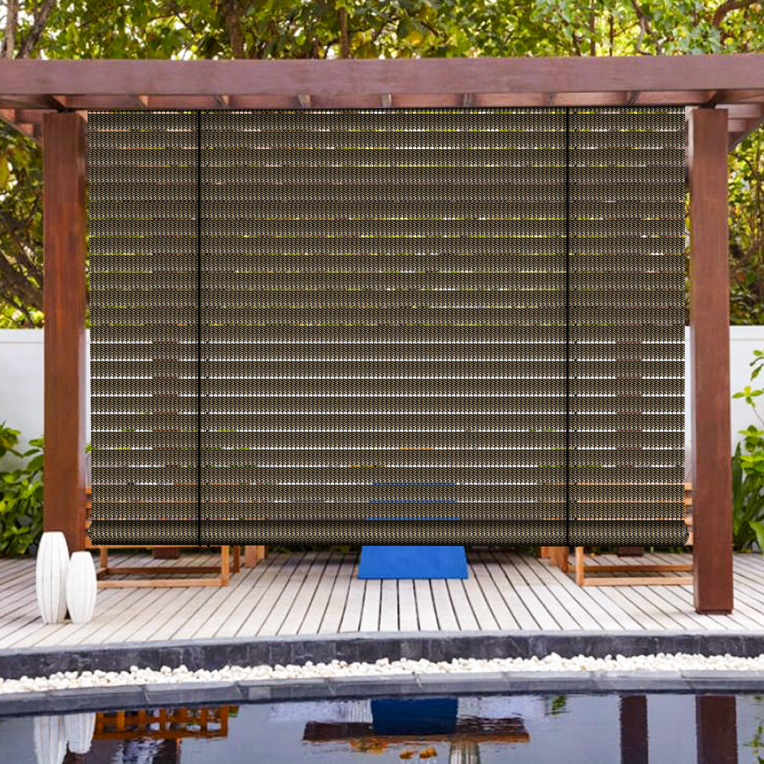 Shades Roll Up Blind Screen Patio Outdoor Deck Gazebo Porch Brown Hollow Out