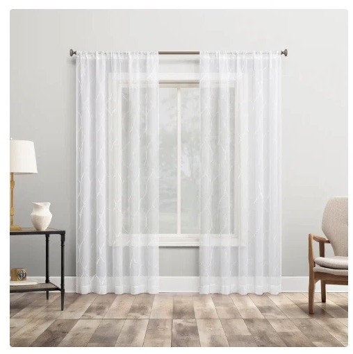 Lichtenberg Portside Embroidered Trellis Sheer Curtain 52”x 63” each – 2 Pack