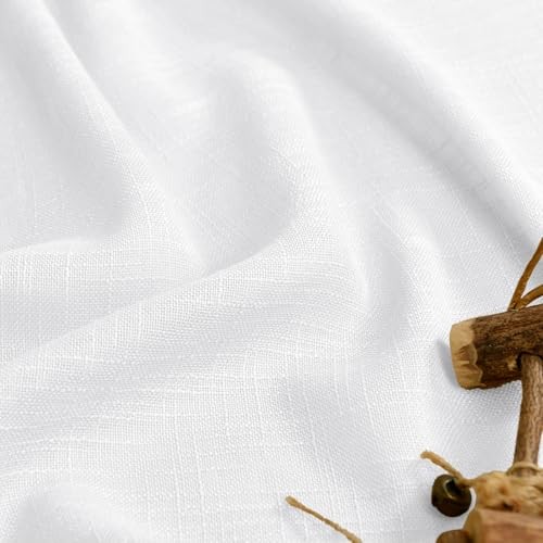 Faux Linen Sheer Curtains – Semi Voile Window 52″W x 96″L (Pack of 2) White