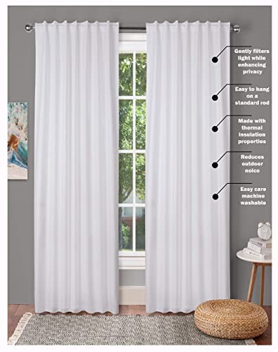 Farm House Curtain-Cotton Textured Slub Fabric -White, 50×72 White & White