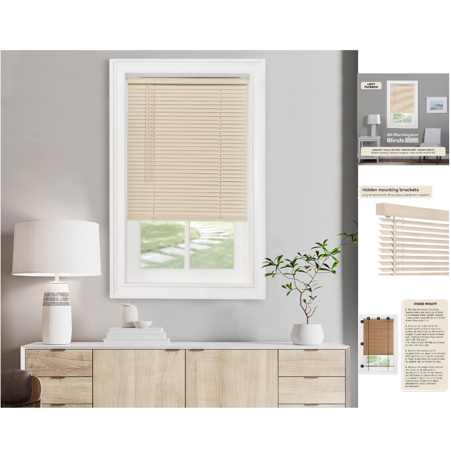 Modern Alabaster Cordless Blinds 35″W x 64″H – Light Filtering & Stylish Design