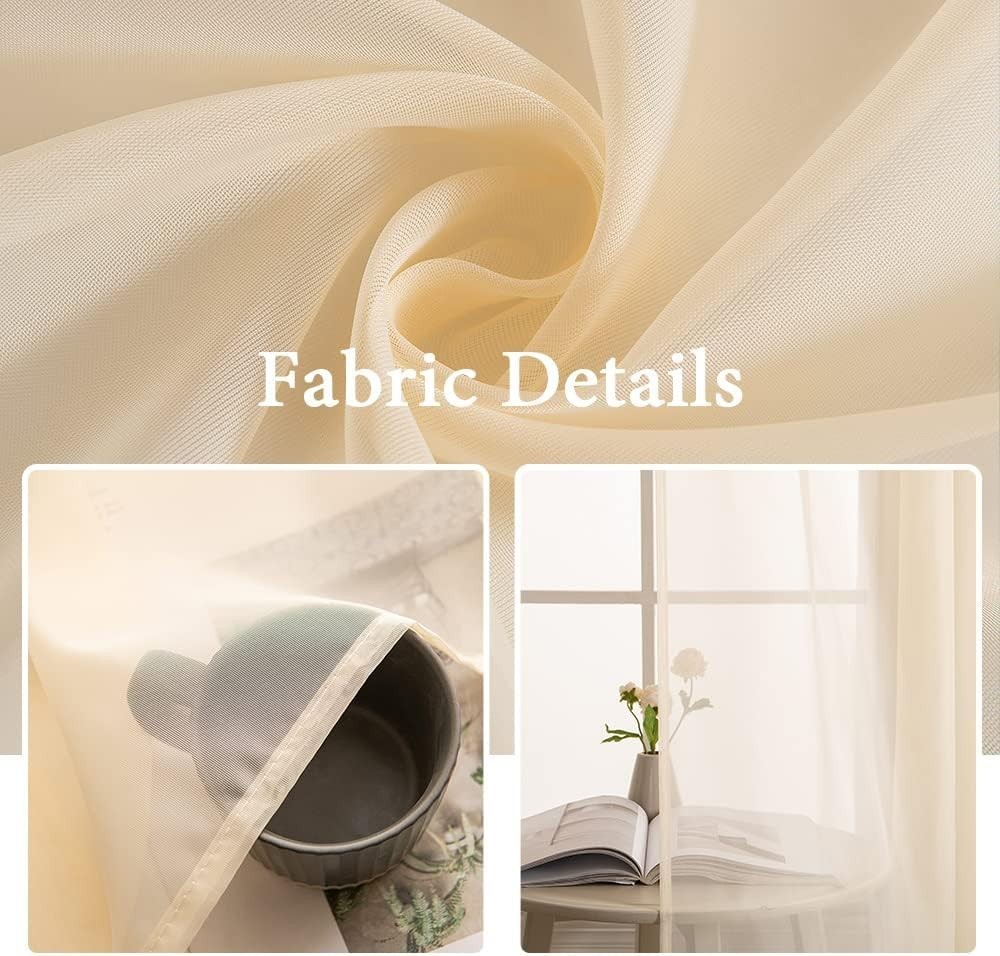 Contemporary Solid Color Sheer Drapes – 2 Panels for Living Room 54″ x 84″