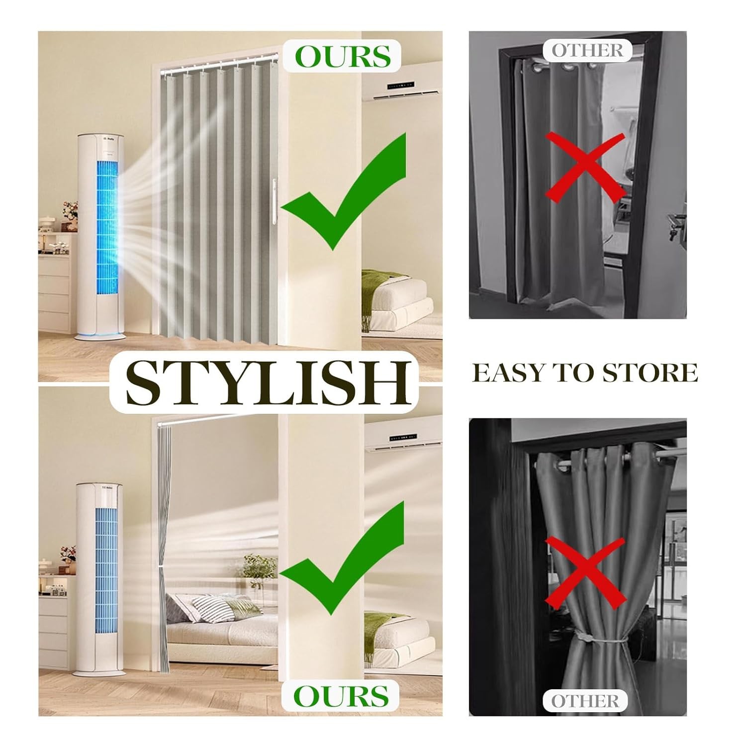 100% Blackout Fabric Folding Door Curtain Magnetic Closure Blockout Curtains
