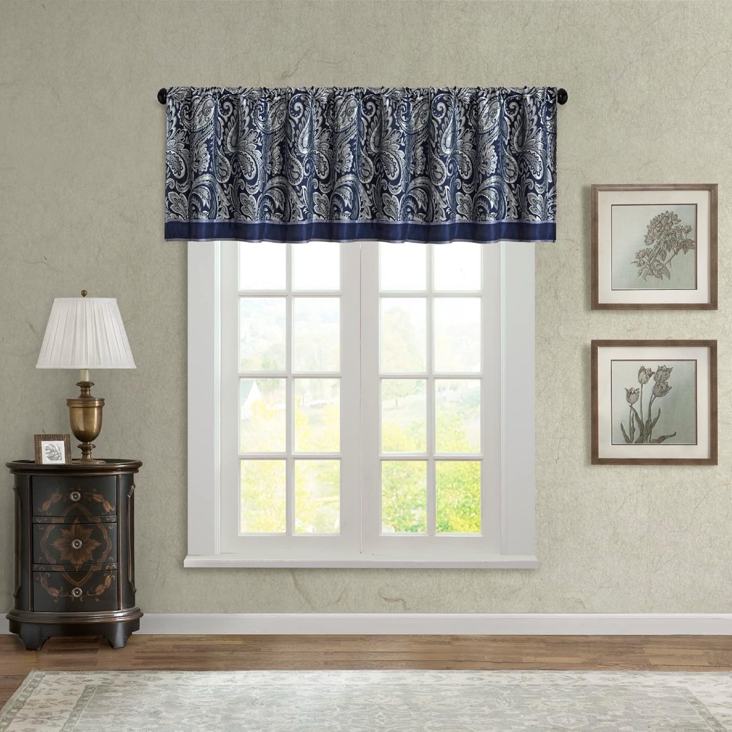 Madison Park Aubrey Navy Paisley Rod Pocket Window Valance – 50 x 18 in