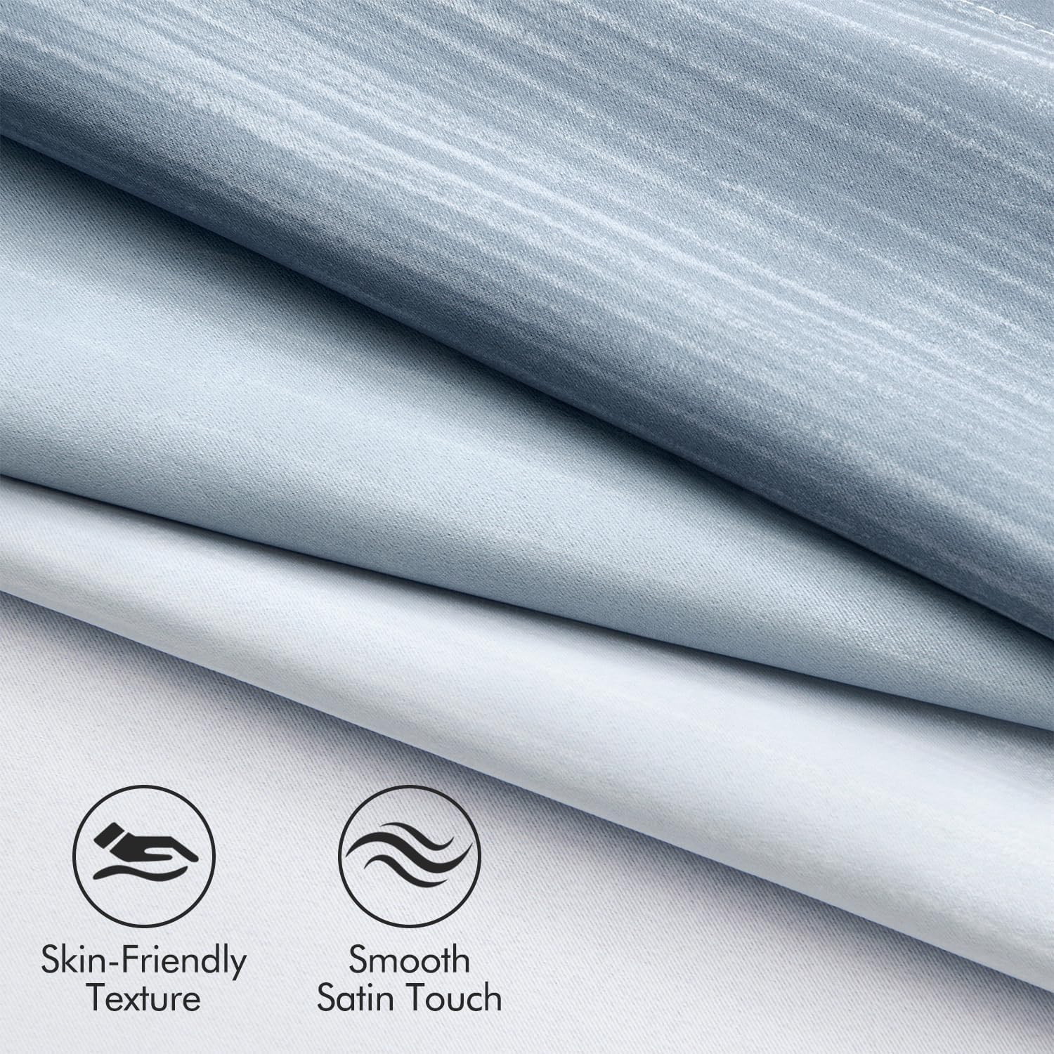 Chambray Blue and Greyish White Ombre Blackout Curtains, Full Room Darkening The