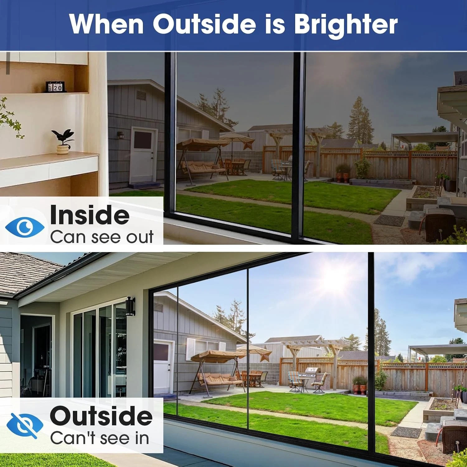 MODIGT Black One Way Mirror Window Film Privacy Heat UV Reflective Control Tint