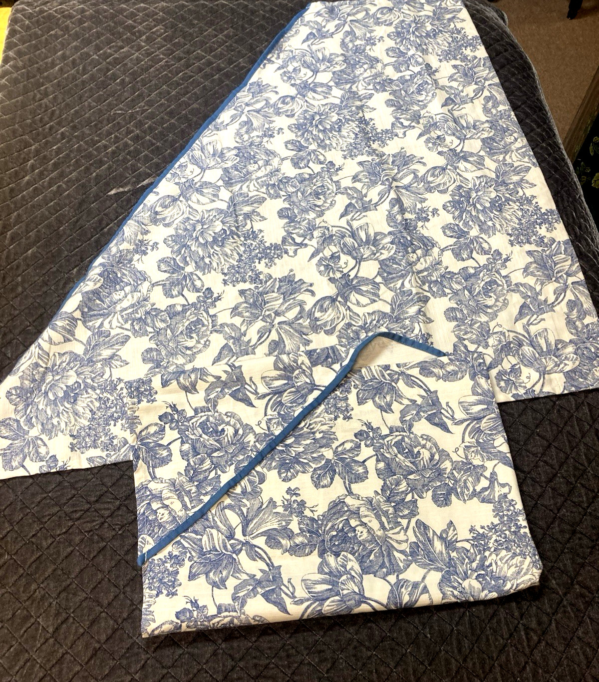 2 WAVERLY Home Garden Room Blue Toile Floral Window Valances Cotton Blend