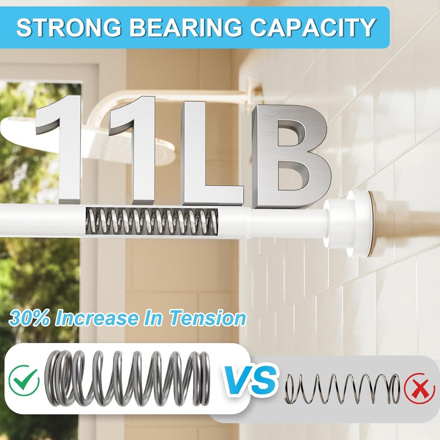 Tension Curtain Rod 30 To 63 Inch White Tension Rods Adjustable Spring Loaded…
