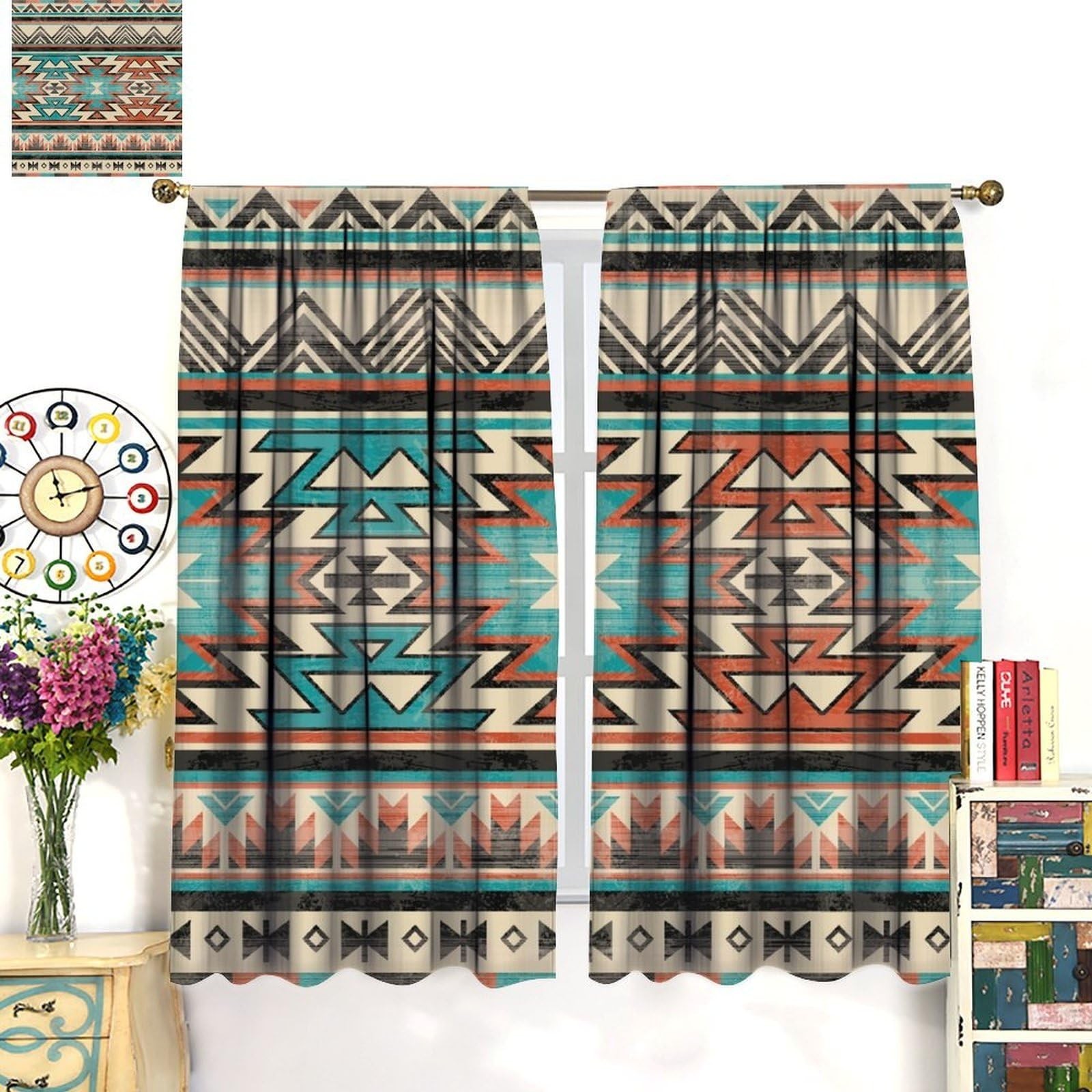 Aztec Blackout Curtain, Rustic Western Fantasy Boho Tribal Southwest Native A…