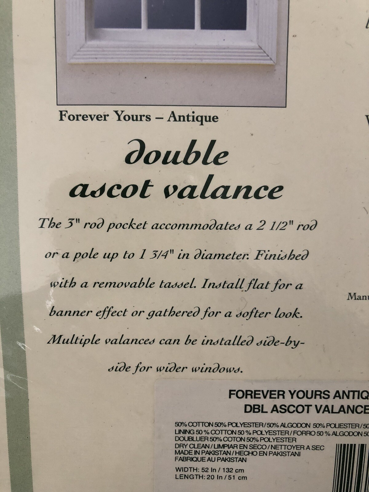 Waverly Forever Yours Antique Double Ascot Window Valance 52” X 20” Brand New