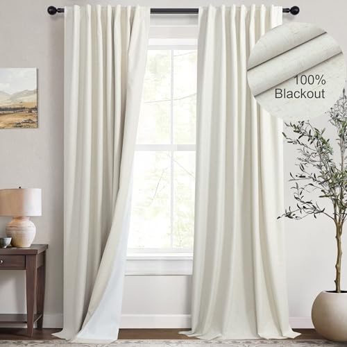 Linen Back Tab Blackout Curtains & Drapes 96 52″W x 96″L (Pack of 2) Natural