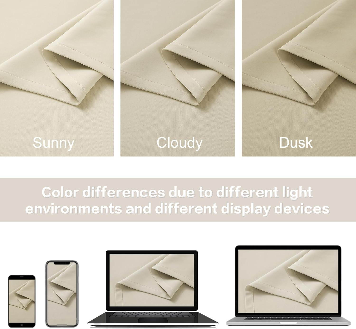 Extra Long Beige Faux Silk Curtains 132″ for High Ceilings – 2 Pcs Set