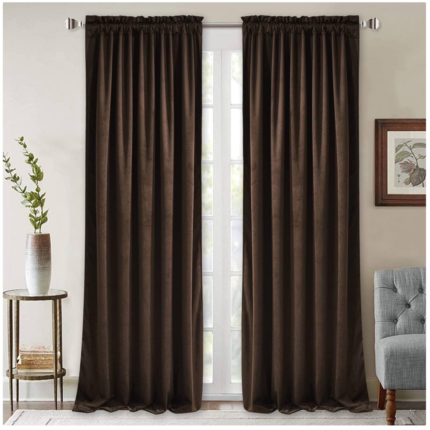 Soft Velvet Brown Curtains, Thermal Insulated
