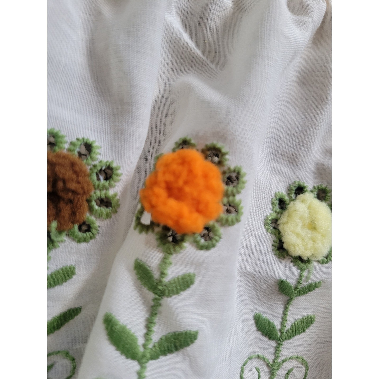 Vtg Sears 1970s Kitchen Swag Curtain Valance Embroidered Flower Power Mod Retro