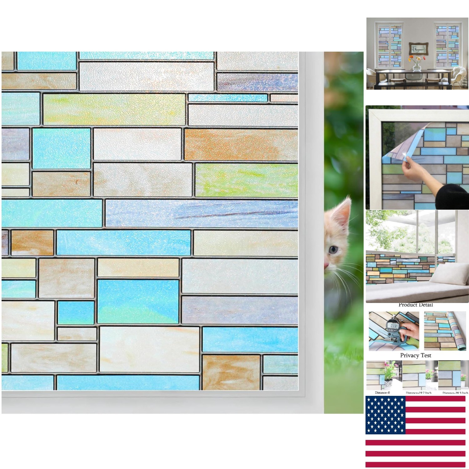 17.7″ x 78.7″ Decorative Privacy Window Film – Reusable for Any Smooth Surface
