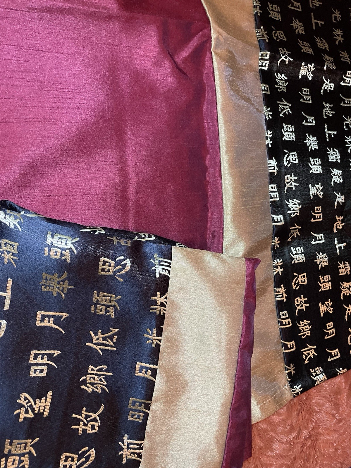 Asian Lettering 72″ each Panel Curtains Burgundy/Black/Gold Traditional Decor