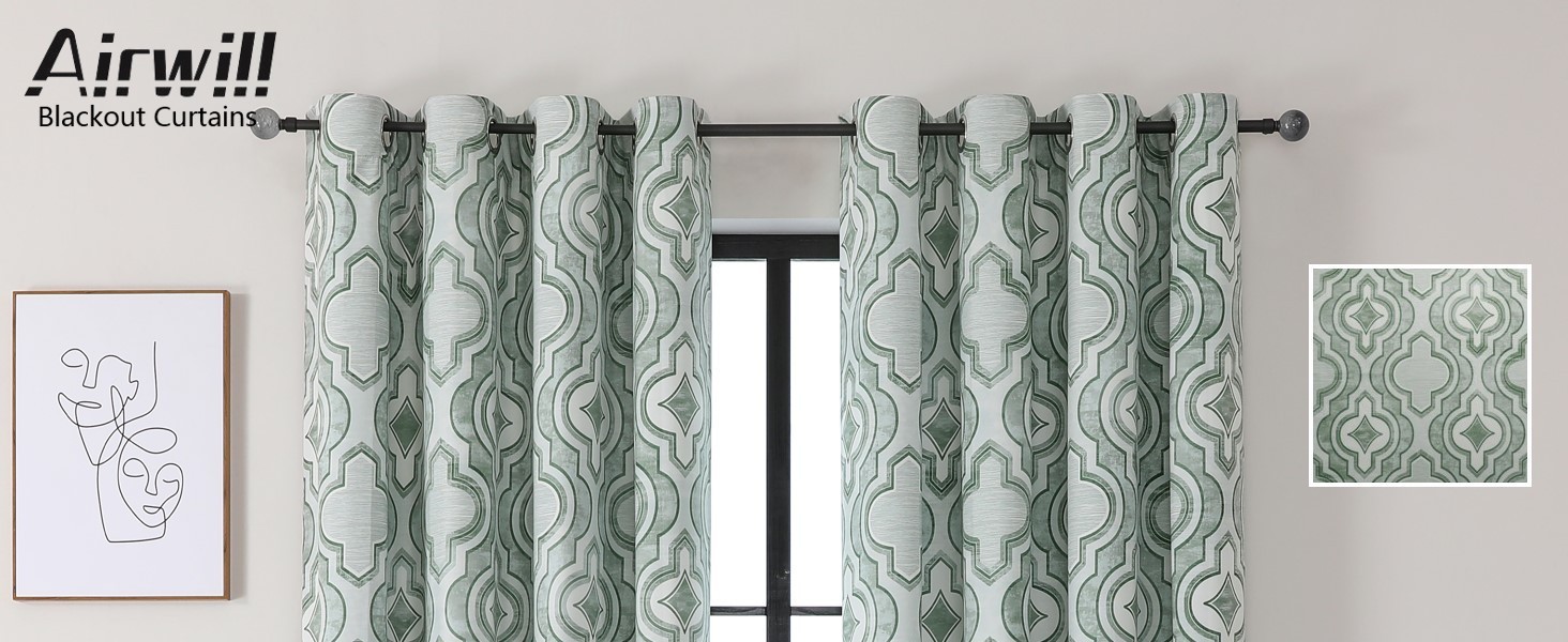 Airwill Blackout Curtains 84 x 52 Inches, 2 Panel Set, Grommet Top Window Green