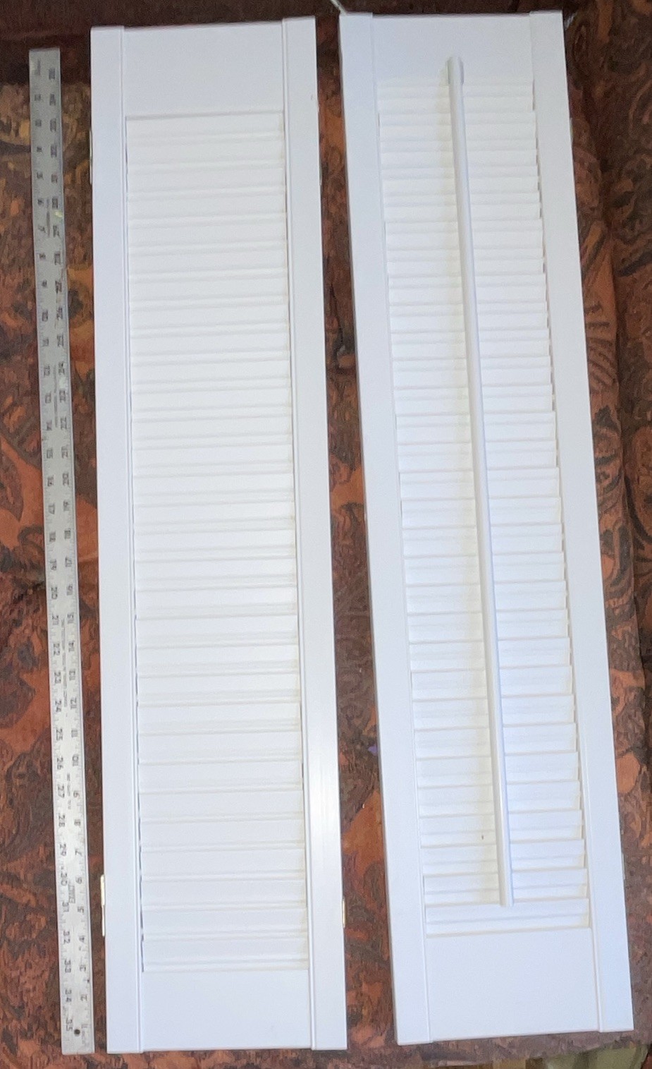 White louvered Wood bi fold window Shutters (2 Panels) Visible Tilt Rod 36” x8”