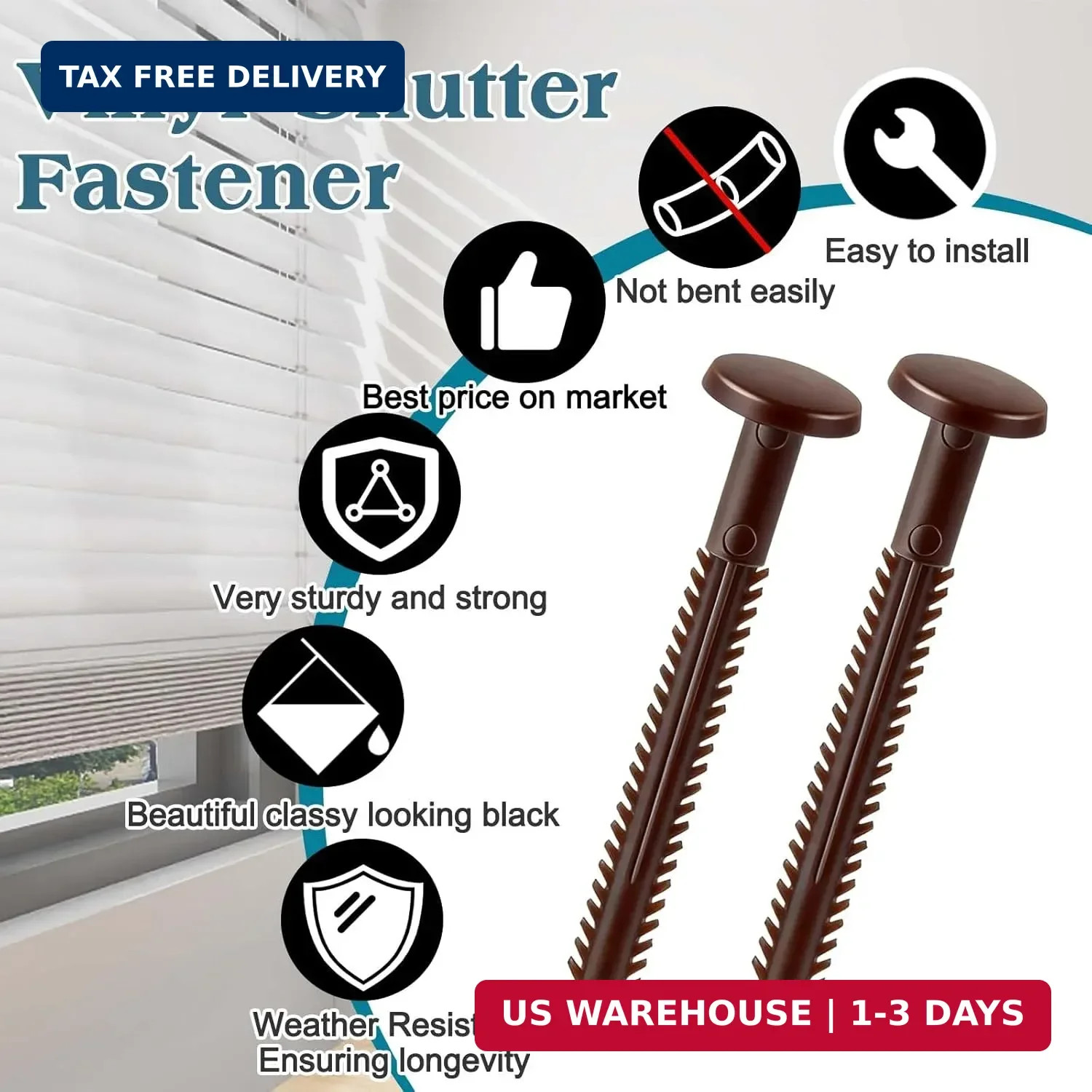 60Pcs 3 Inch Vinyl Shutter Fasteners, Window Shutter Panel Pegs Shutter Screws L