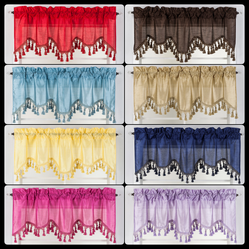 1PC WAVE WATERFALL VALANCE SWAG WINDOW CURTAIN W/TASSEL TRIM CASCADING FAUX SILK