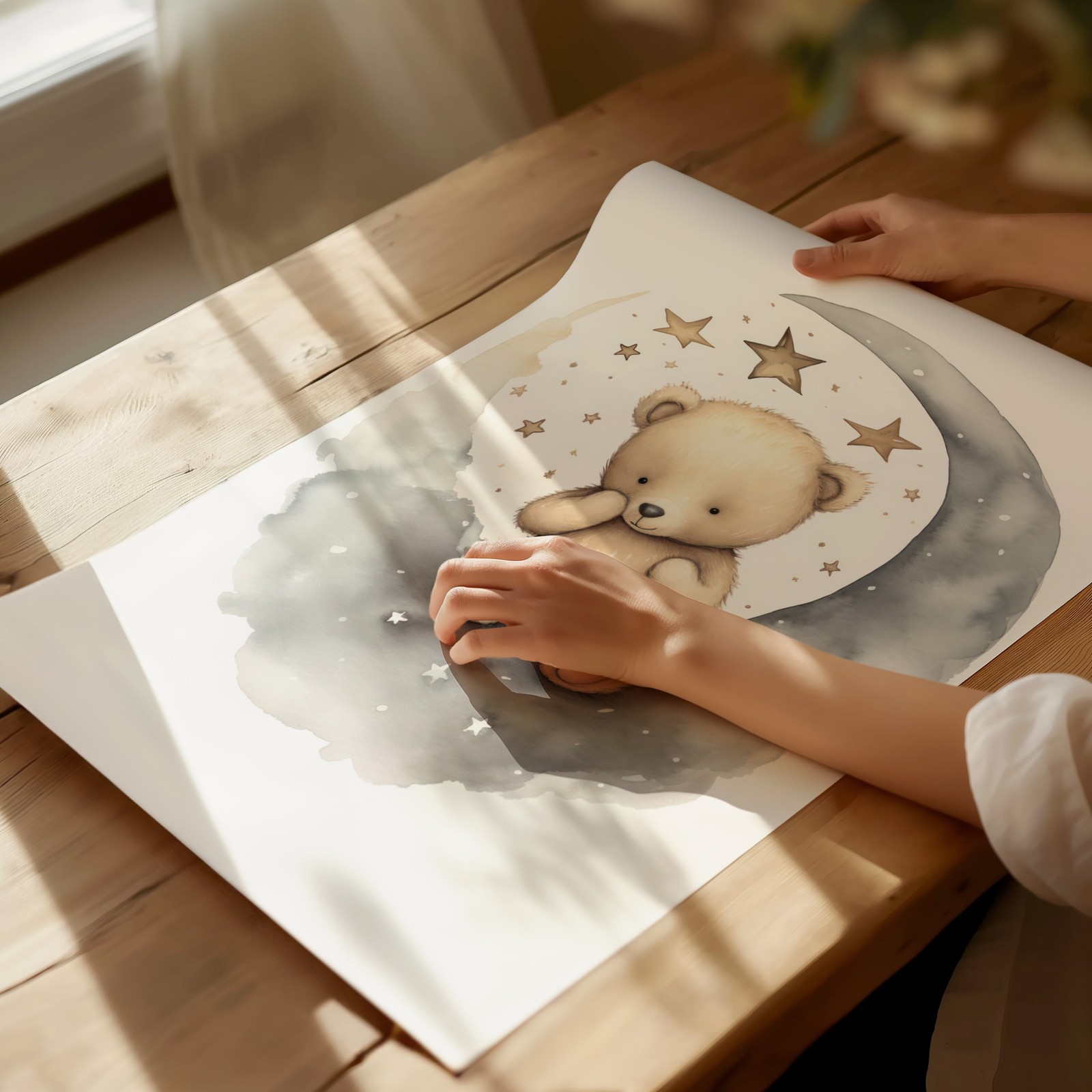 Charming Teddy Bear Moon Poster Wall Art for Nursery Decor Home Decor