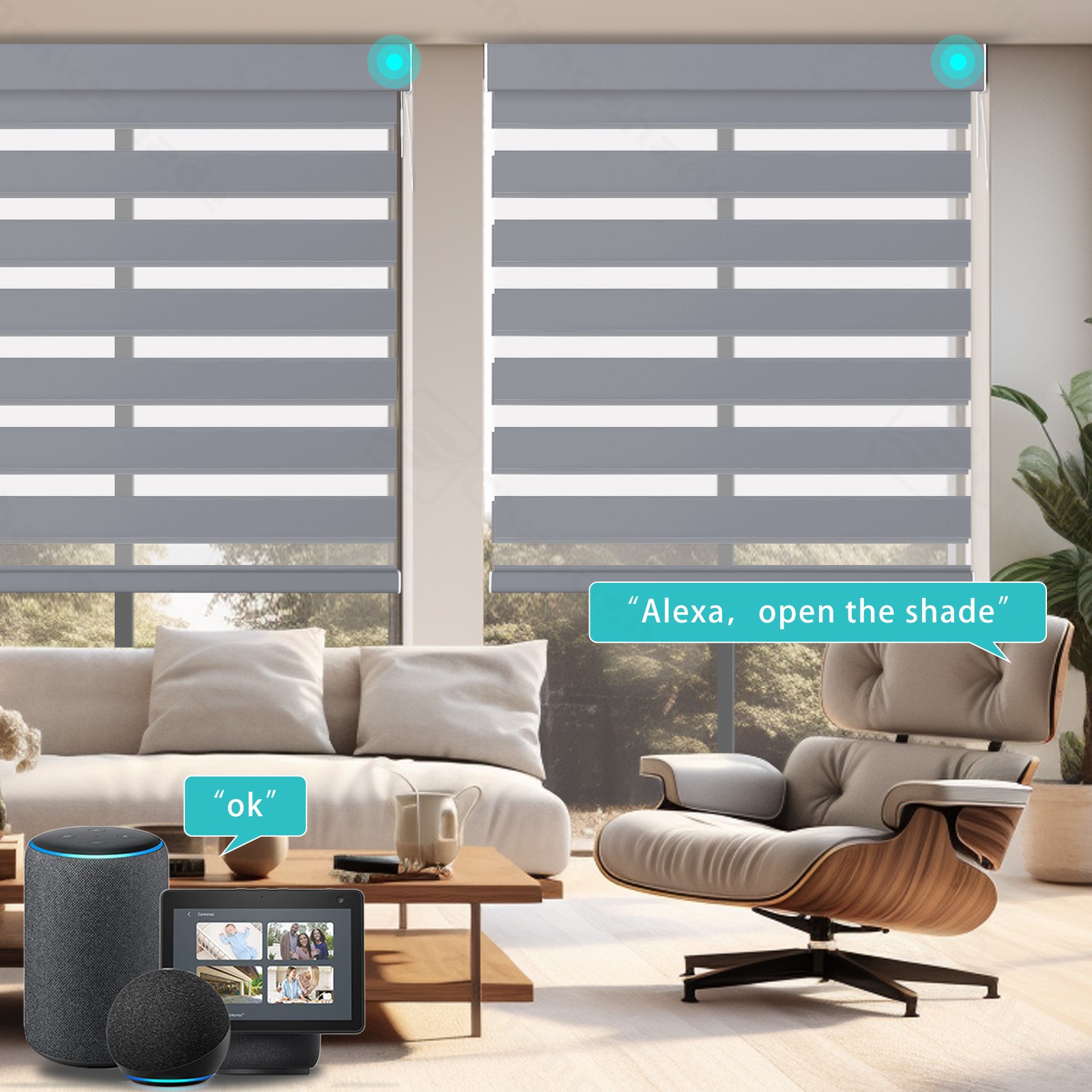 CUSTOM CUT Smart Blackout Zebra Roller Blinds with Remote Control Automatic
