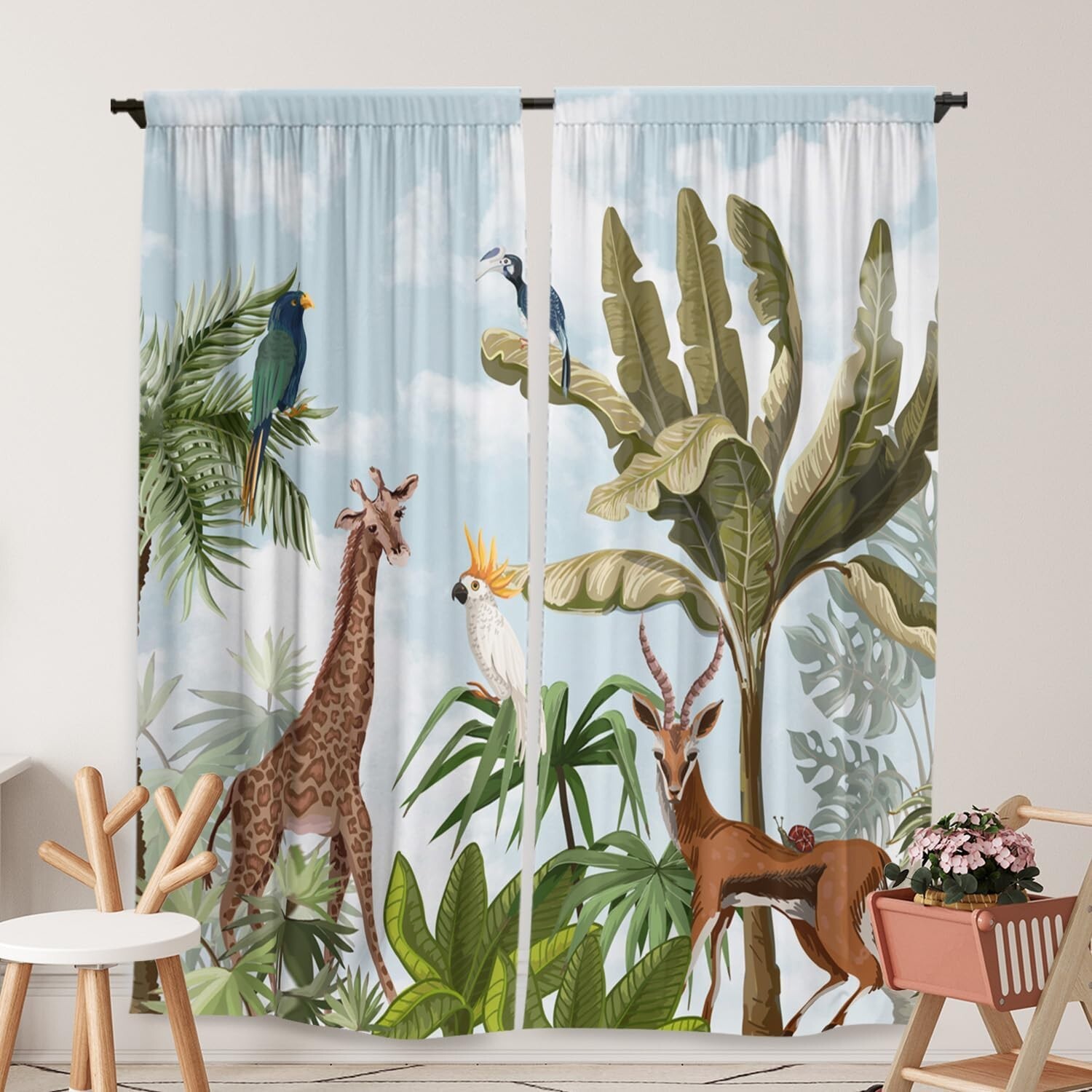 Jungle Safari Forest Curtains for Babies and Kids Playroom Size 84 in X 84 in