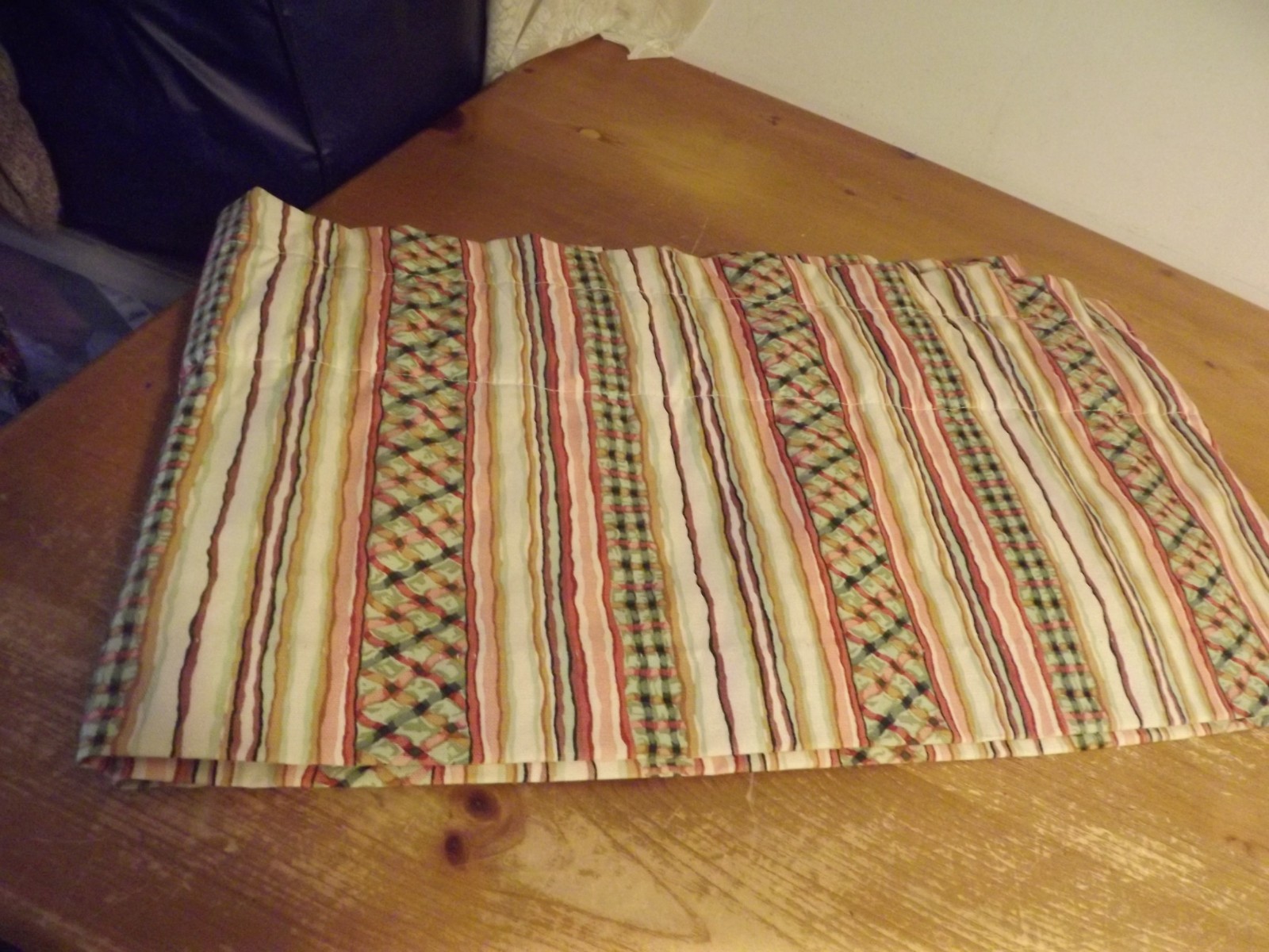 VALANCE CUSTOM lined VALANCE coral orange and greens STRIPES 100″W 3 available