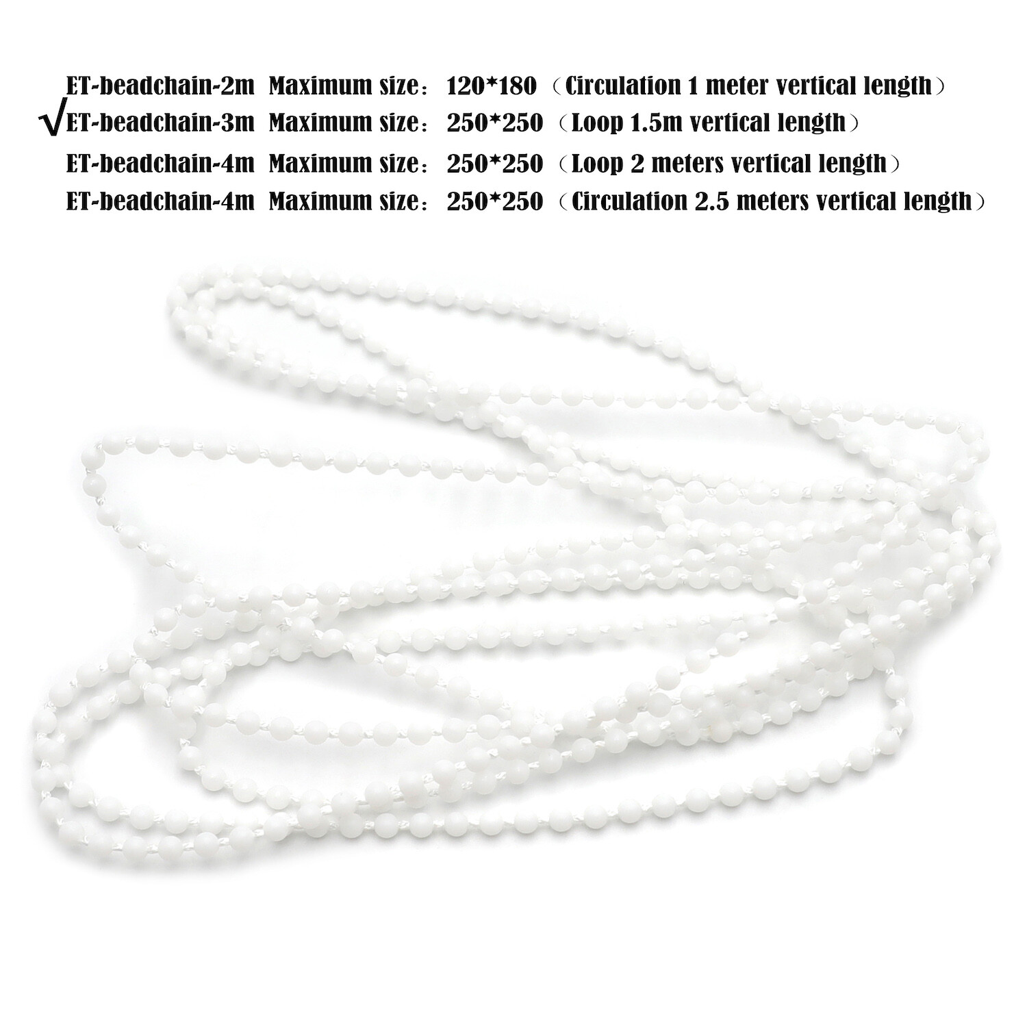 3m/10Feet Loop 1.5m Side Pulley Chain Beadchain For Roller Blind Shade (Chain on